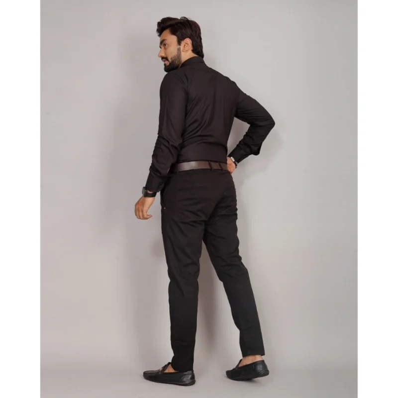 Generic Men's Casual Cotton Solid Full Sleeve Shirt (Black) - Image 4