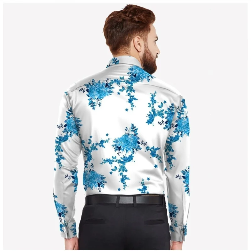 Generic Men's Casual Viscose Rayon Floral Print Full Sleeve Collar Shirt (Blue) - Image 3