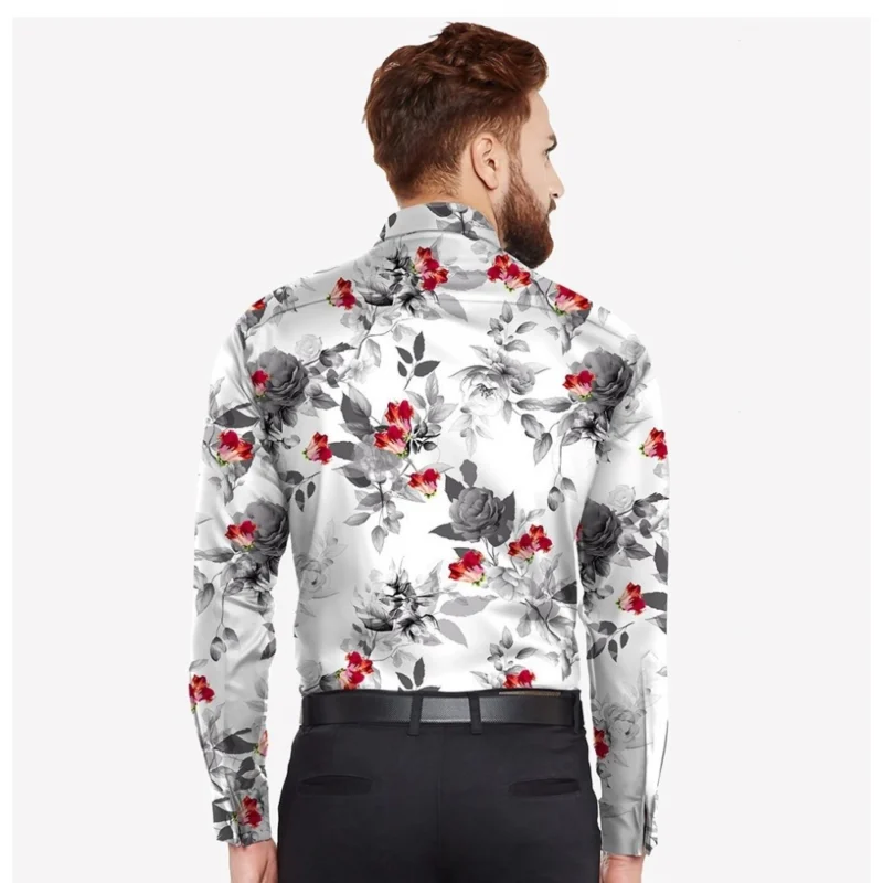 Generic Men's Casual Viscose Rayon Floral Print Full Sleeve Collar Shirt (Black) - Image 3