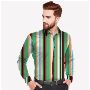 Generic Men's Casual Viscose Rayon Striped Full Sleeve Collar Shirt (Multicolor)