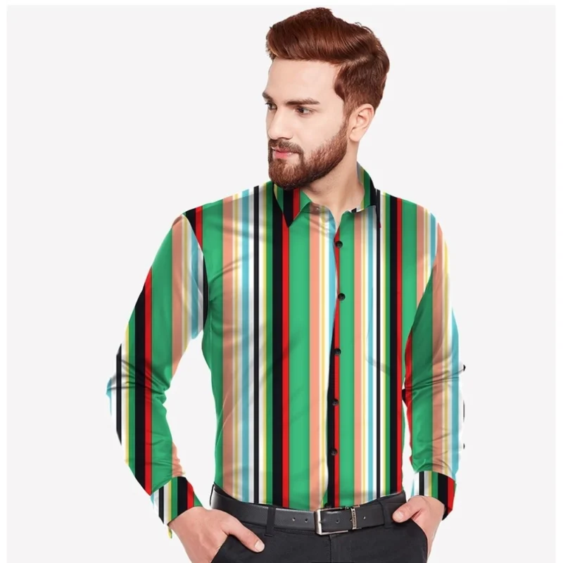 Generic Men's Casual Viscose Rayon Striped Full Sleeve Collar Shirt (Multicolor)