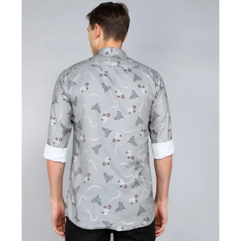 Generic Men's Casual Viscose Rayon Printed Full Sleeve Collar Shirt (Grey) - Image 3