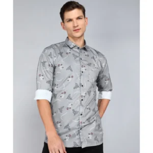 Generic Men's Casual Viscose Rayon Printed Full Sleeve Collar Shirt (Grey)