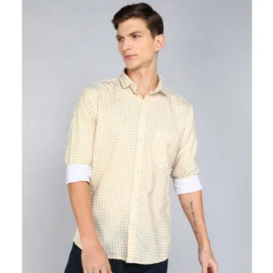 Generic Men's Casual Viscose Rayon Checkered Full Sleeve Collar Shirt (Brown-White)