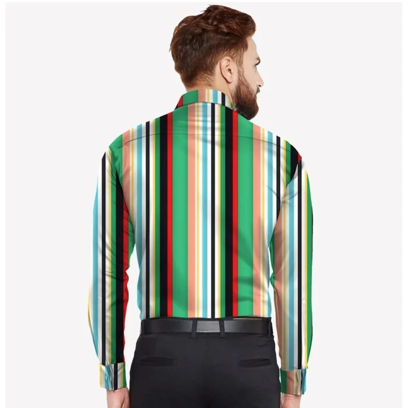 Generic Men's Casual Viscose Rayon Striped Full Sleeve Collar Shirt (Multicolor) - Image 3