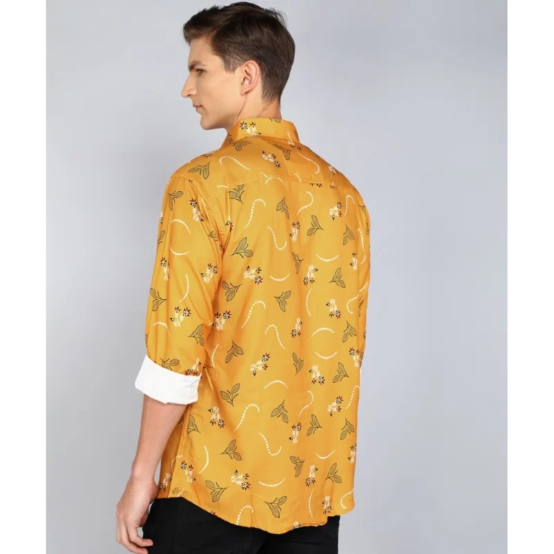 Generic Men's Casual Viscose Rayon Printed Full Sleeve Collar Shirt (Yellow) - Image 3