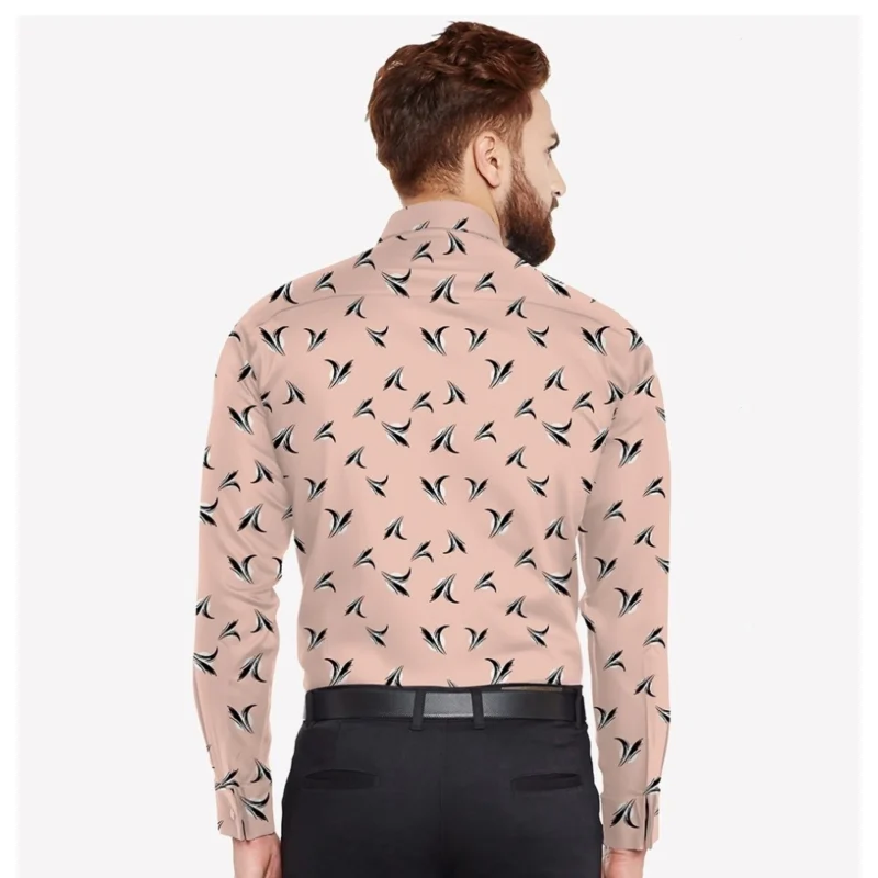 Generic Men's Casual Viscose Rayon Printed Full Sleeve Collar Shirt (Beige) - Image 3