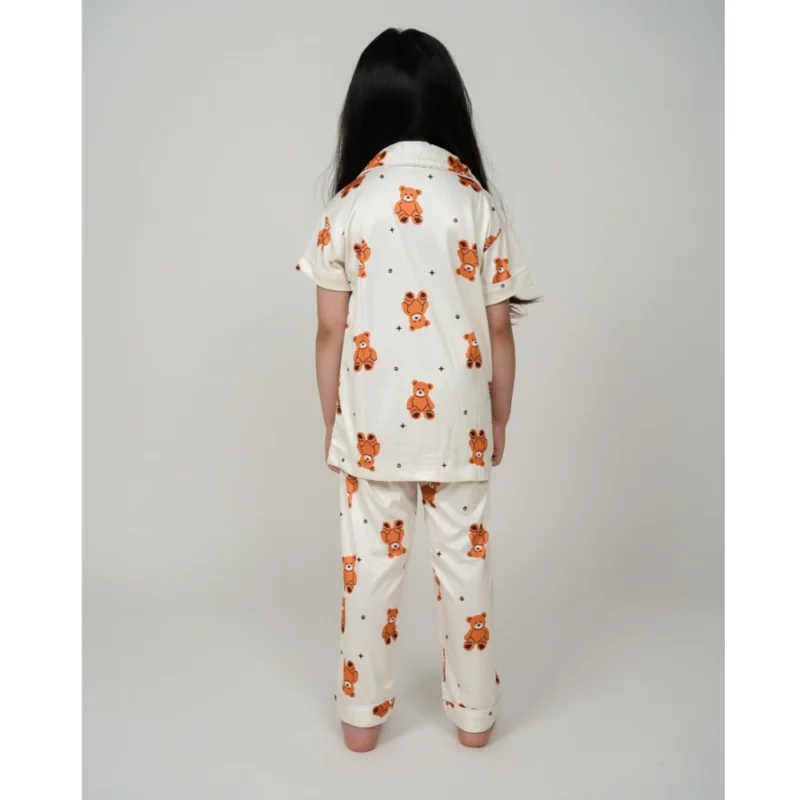 Generic Girl's Silk Bleand Printed Short Sleeve Night Suit Set (White) - Image 3