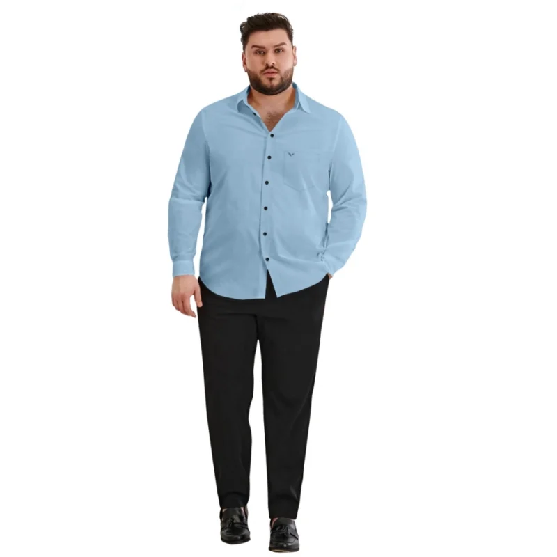 Generic Mens Casual Cotton Solid Full Sleeve Shirt (Sky) - Image 4