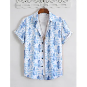Generic Men's Popcon Lycra Printed Half Sleeve Shirt (Blue)