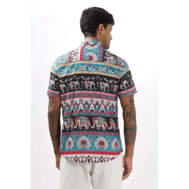 Generic Men's Linen Printed Half Sleeve Shirt (Multicolor) - Image 4