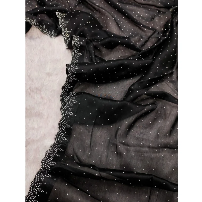 Generic Women's Georgette Satin Silk Saree With Unstitched Blouse 5.5Mtr (Black) - Image 2