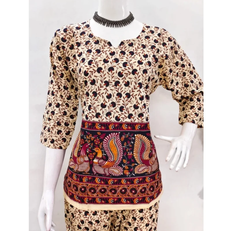 Generic Women's Cotton Jaipuri Printed 3-4th Sleeve Co ord Set (Multicolor) - Image 4