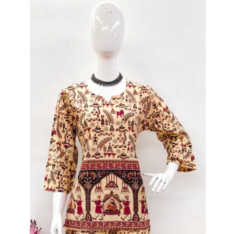 Generic Women's Cotton Jaipuri Printed 3-4th Sleeve Co ord Set (Multicolor) - Image 3