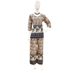 Generic Women's Cotton Jaipuri Printed 3-4th Sleeve Co ord Set (Multicolor)