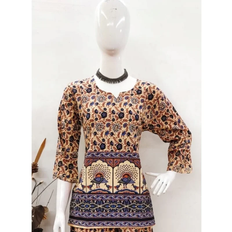 Generic Women's Cotton Jaipuri Printed 3-4th Sleeve Co ord Set (Multicolor) - Image 4