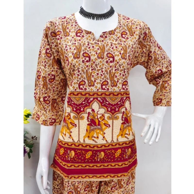 Generic Women's Cotton Jaipuri Printed 3-4th Sleeve Co ord Set (Multicolor) - Image 4