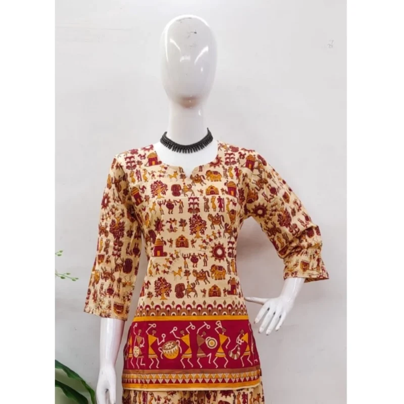Generic Women's Cotton Jaipuri Printed 3-4th Sleeve Co ord Set (Multicolor) - Image 4