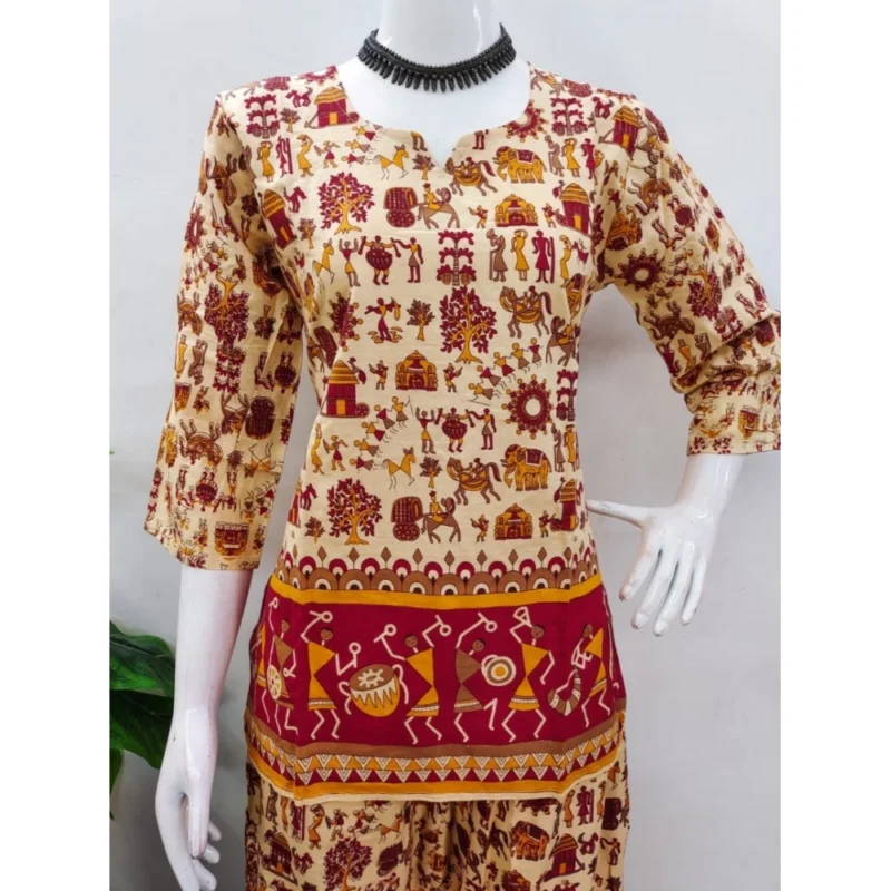 Generic Women's Cotton Jaipuri Printed 3-4th Sleeve Co ord Set (Multicolor) - Image 2