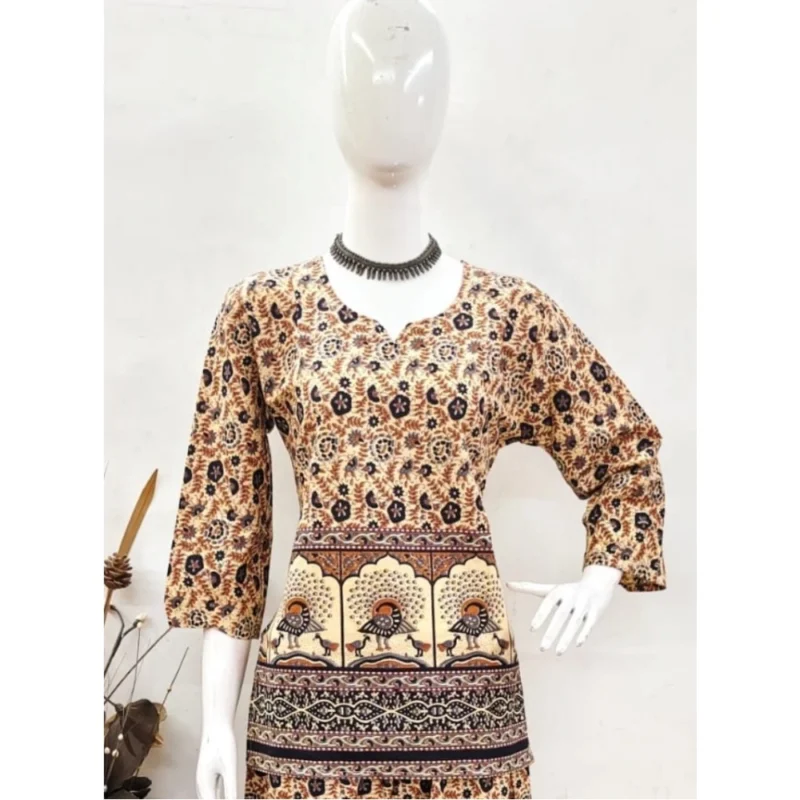 Generic Women's Cotton Jaipuri Printed 3-4th Sleeve Co ord Set (Multicolor) - Image 3