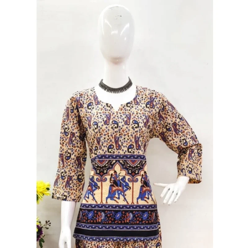 Generic Women's Cotton Jaipuri Printed 3-4th Sleeve Co ord Set (Multicolor) - Image 3