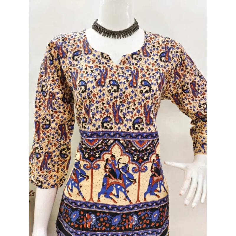 Generic Women's Cotton Jaipuri Printed 3-4th Sleeve Co ord Set (Multicolor) - Image 4