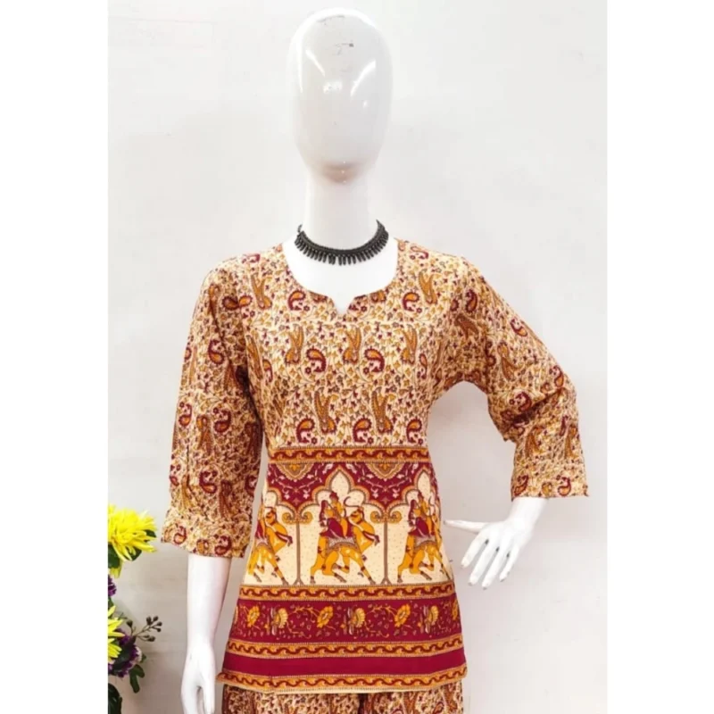 Generic Women's Cotton Jaipuri Printed 3-4th Sleeve Co ord Set (Multicolor) - Image 3