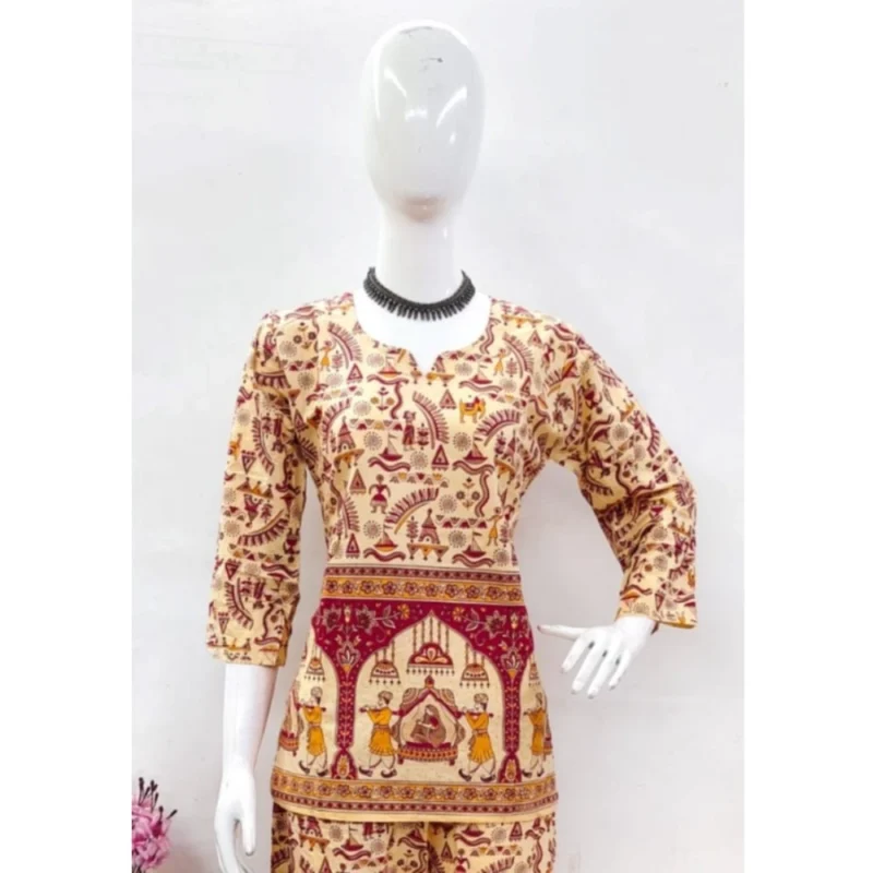 Generic Women's Cotton Jaipuri Printed 3-4th Sleeve Co ord Set (Multicolor) - Image 3