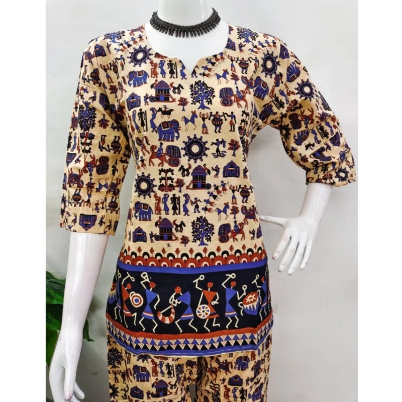 Generic Women's Cotton Jaipuri Printed 3-4th Sleeve Co ord Set (Multicolor) - Image 4