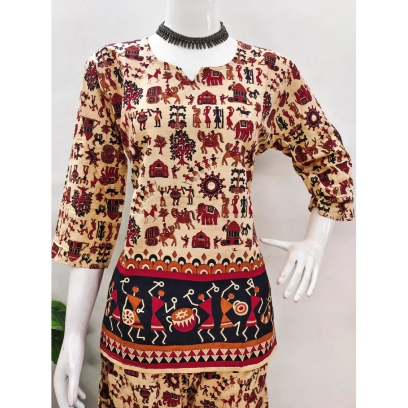 Generic Women's Cotton Jaipuri Printed 3-4th Sleeve Co ord Set (Multicolor) - Image 2