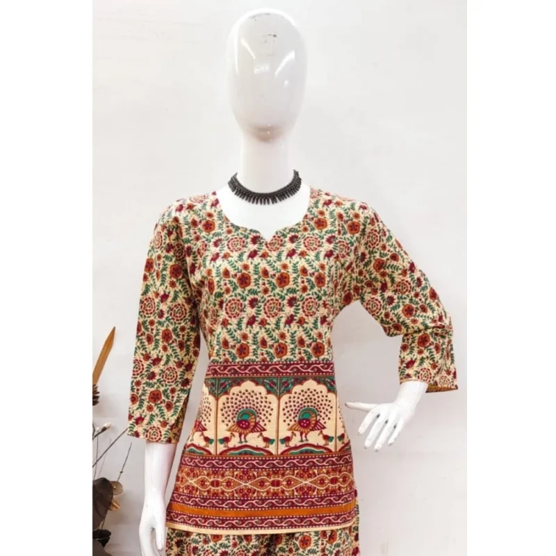 Generic Women's Cotton Jaipuri Printed 3-4th Sleeve Co ord Set (Multicolor) - Image 3