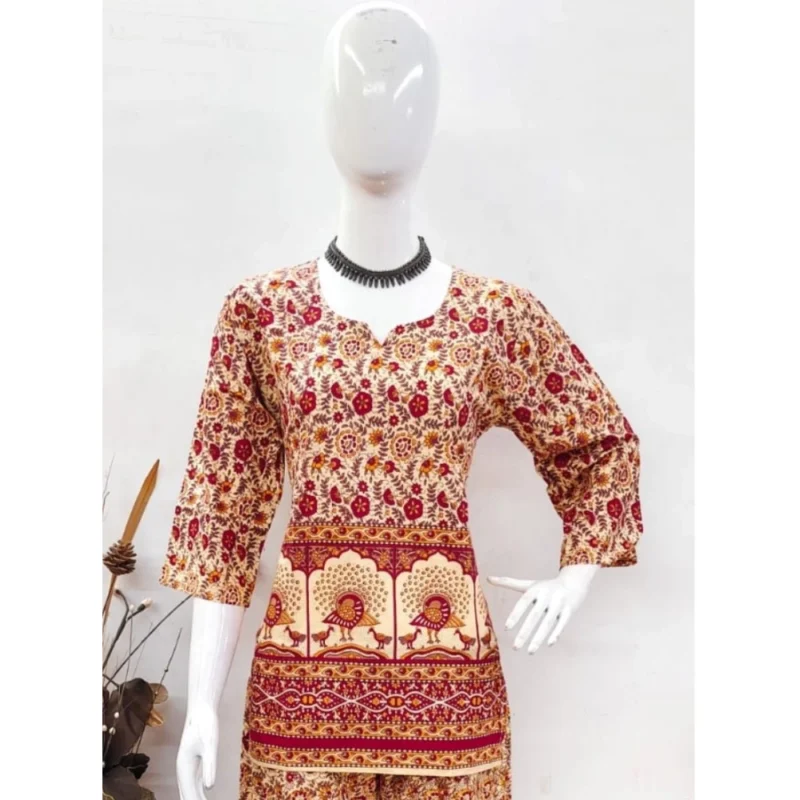 Generic Women's Cotton Jaipuri Printed 3-4th Sleeve Co ord Set (Multicolor) - Image 3