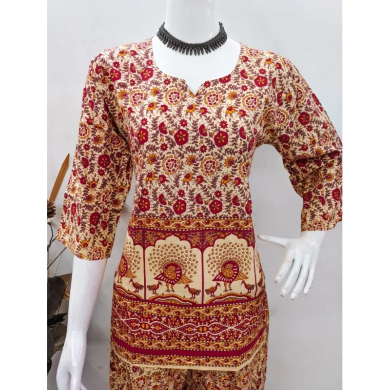 Generic Women's Cotton Jaipuri Printed 3-4th Sleeve Co ord Set (Multicolor) - Image 4