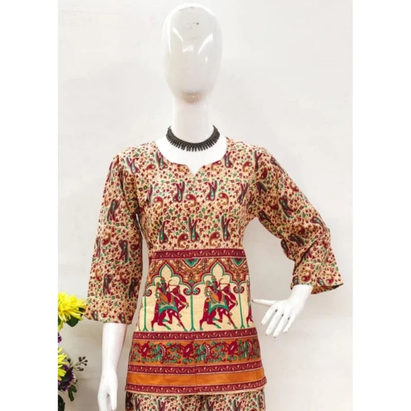 Generic Women's Cotton Jaipuri Printed 3-4th Sleeve Co ord Set (Multicolor) - Image 3