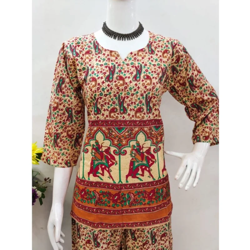 Generic Women's Cotton Jaipuri Printed 3-4th Sleeve Co ord Set (Multicolor) - Image 4