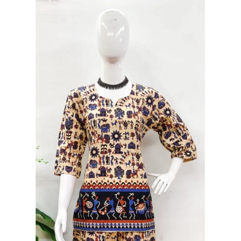 Generic Women's Cotton Jaipuri Printed 3-4th Sleeve Co ord Set (Multicolor) - Image 3