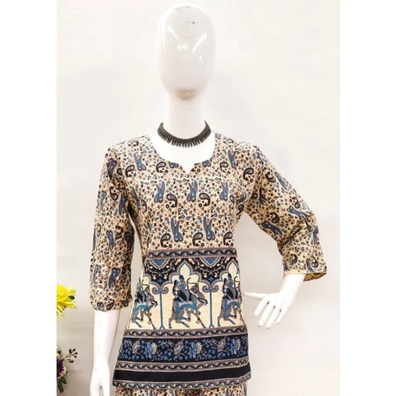 Generic Women's Cotton Jaipuri Printed 3-4th Sleeve Co ord Set (Multicolor) - Image 3