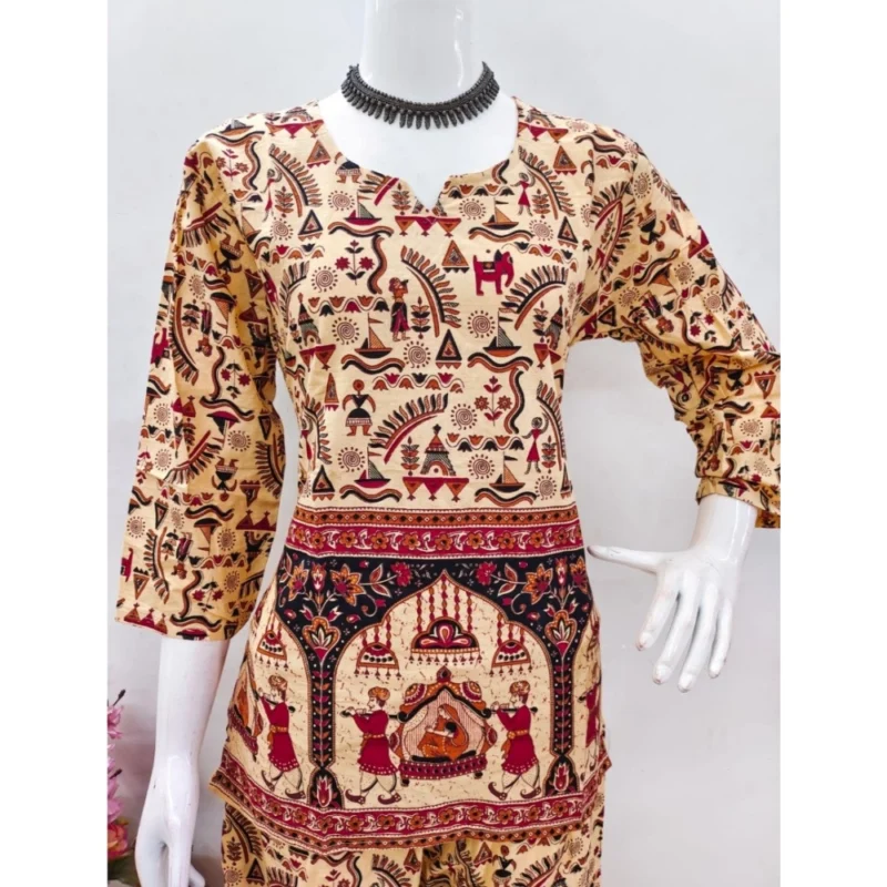 Generic Women's Cotton Jaipuri Printed 3-4th Sleeve Co ord Set (Multicolor) - Image 4