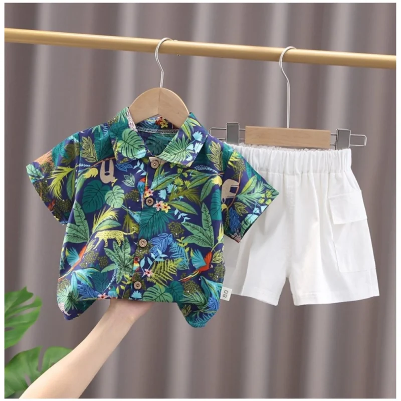 Generic Kid's Lycra Printed Casual wear Shirt And Shorts Set (Blue) - Image 2