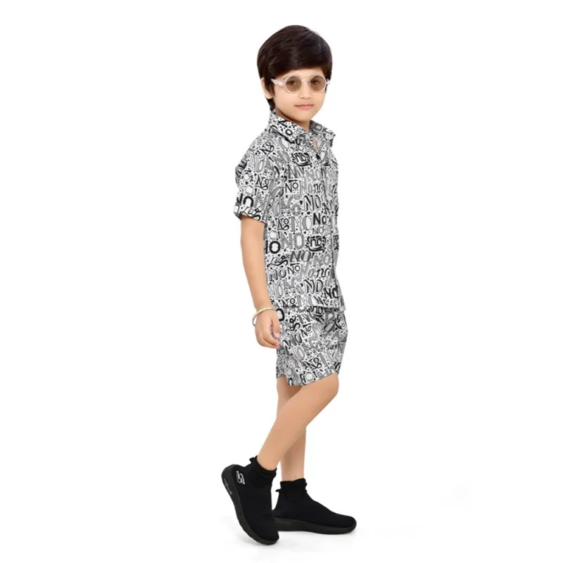 Generic Kid's Lycra Printed Casual wear Shirt And Shorts Set (White) - Image 3