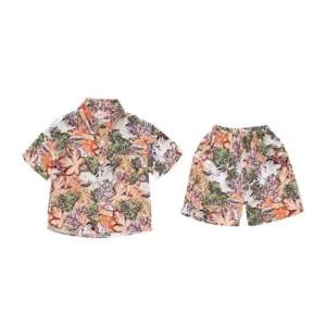 Generic Kid's Lycra Printed Casual wear Shirt And Shorts Set (Orange)