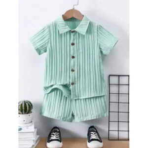 Generic Kid's Lycra Printed Casual wear Shirt And Shorts Set (Light-Green)