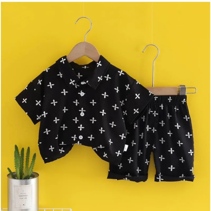 Generic Kid's Lycra Printed Casual wear Shirt And Shorts Set (Black)