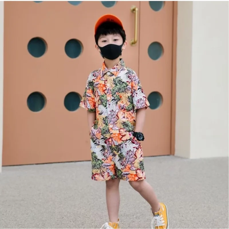 Generic Kid's Lycra Printed Casual wear Shirt And Shorts Set (Orange) - Image 3