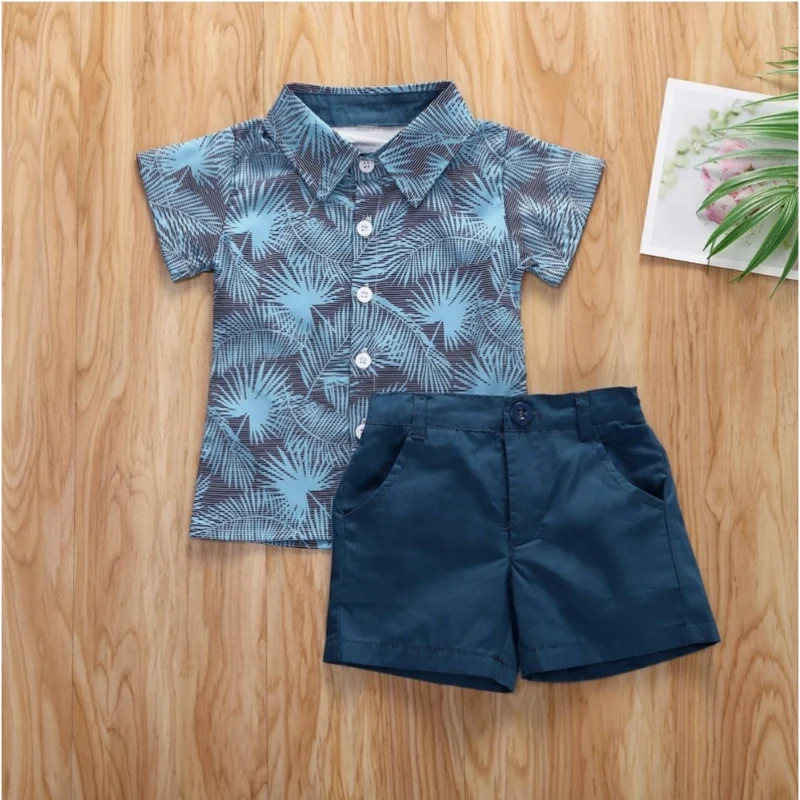 Generic Kid's Lycra Printed Casual wear Shirt And Shorts Set (SkyBlue) - Image 3