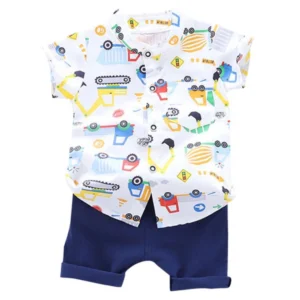 Generic Kid's Lycra Printed Casual wear Shirt And Shorts Set (White)