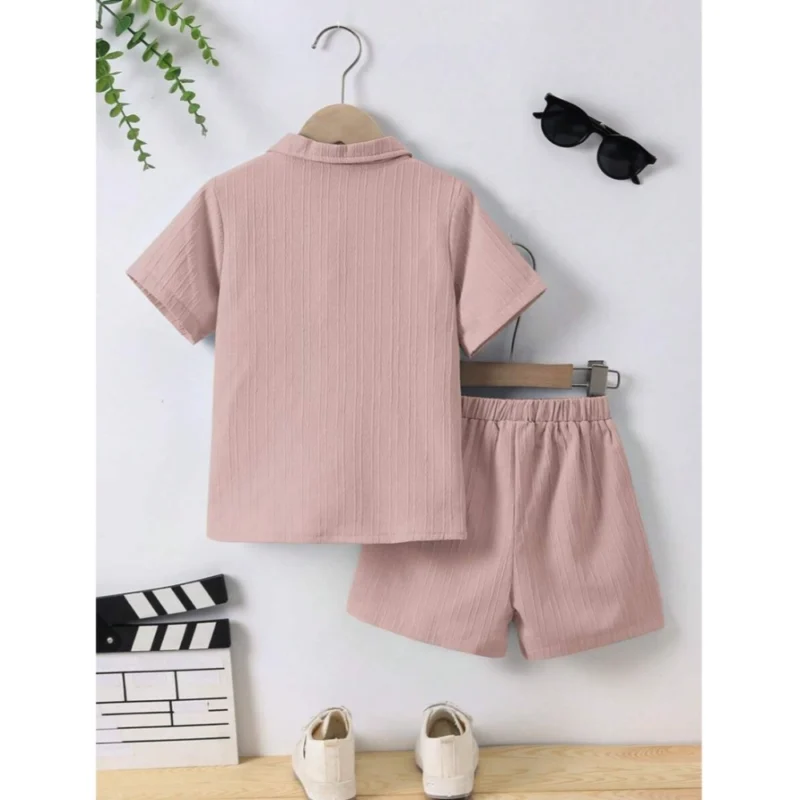 Generic Kid's Lycra Printed Casual wear Shirt And Shorts Set (Peach) - Image 3