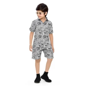 Generic Kid's Lycra Printed Casual wear Shirt And Shorts Set (White)