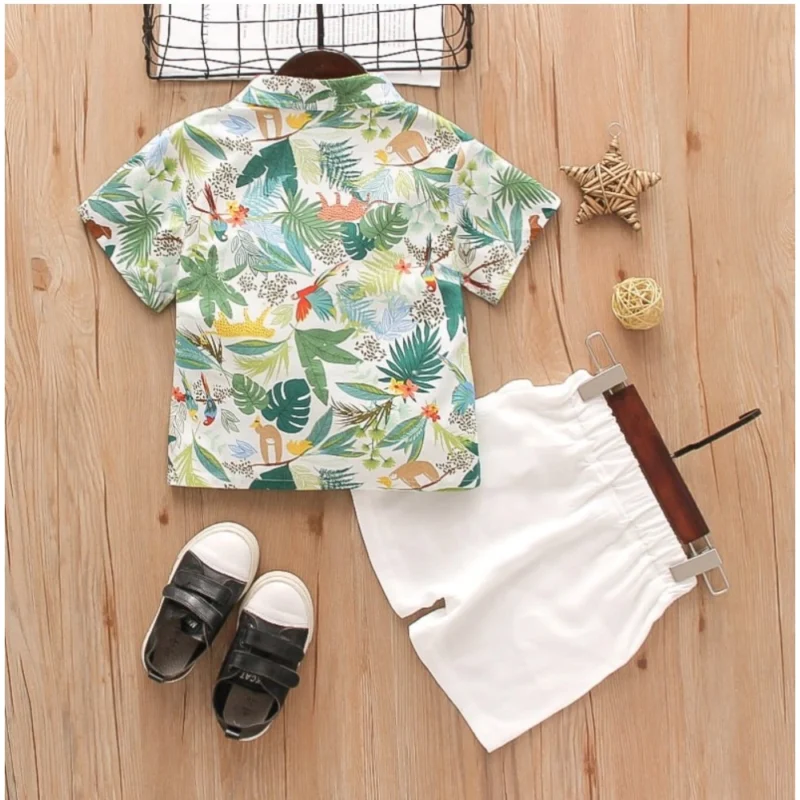 Generic Kid's Lycra Printed Casual wear Shirt And Shorts Set (Green) - Image 3