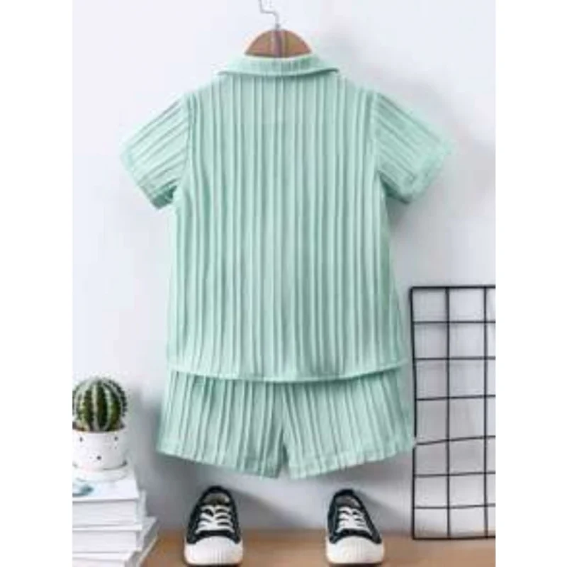 Generic Kid's Lycra Printed Casual wear Shirt And Shorts Set (Light-Green) - Image 3